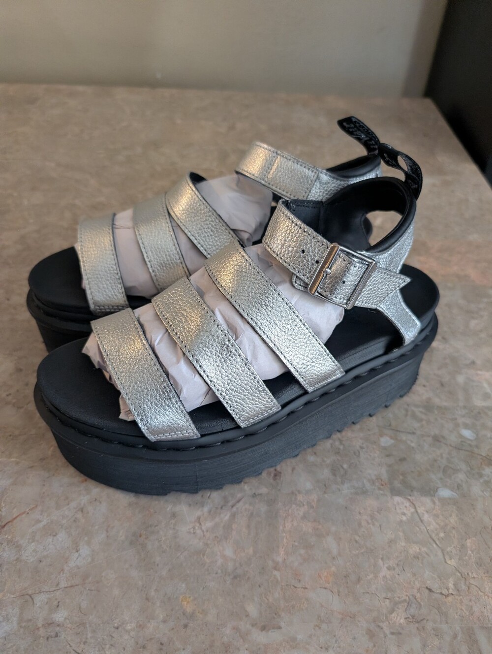Dr Martens Blaire Metallic Silver Leather Platform Sandals Punk Women's Size 9 - Picture 4 of 11